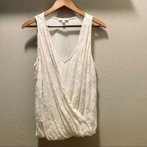 EllaMoss cream blouson tank w/embroidery type details